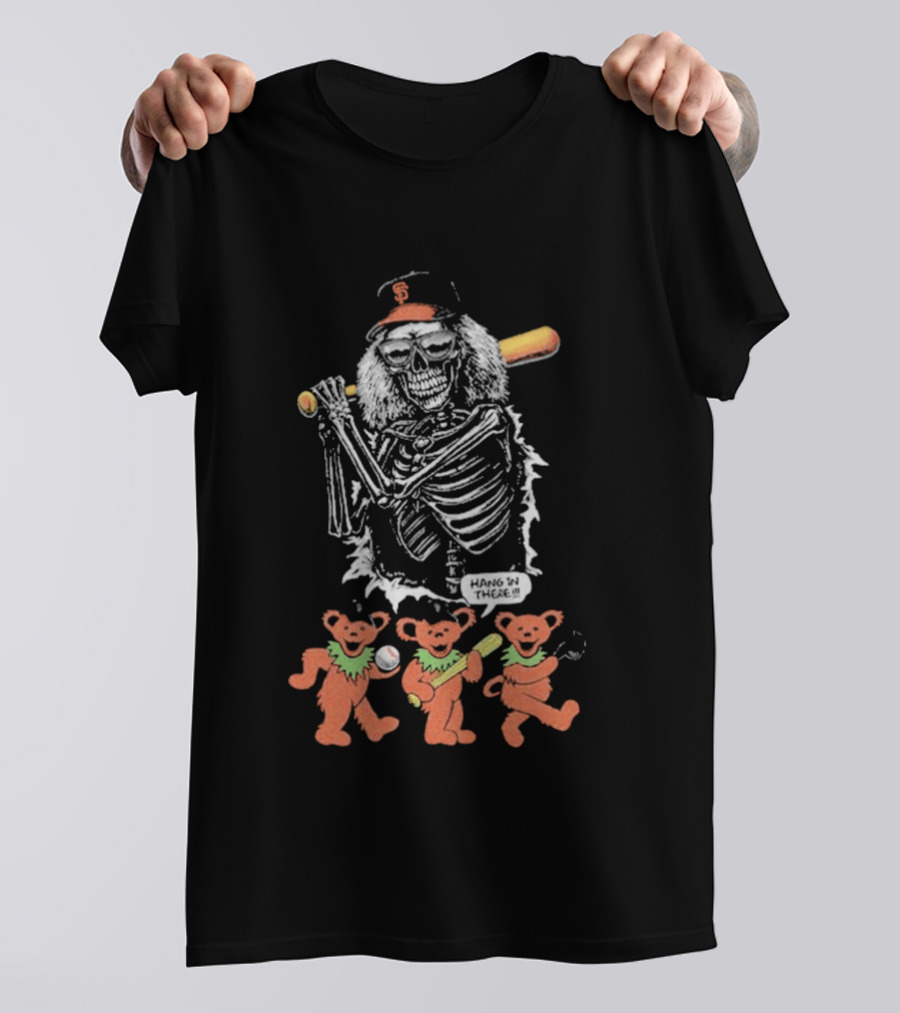 The Skeleton Factory Giant Deadhead With Dancing Bears Baseball T-Shirt