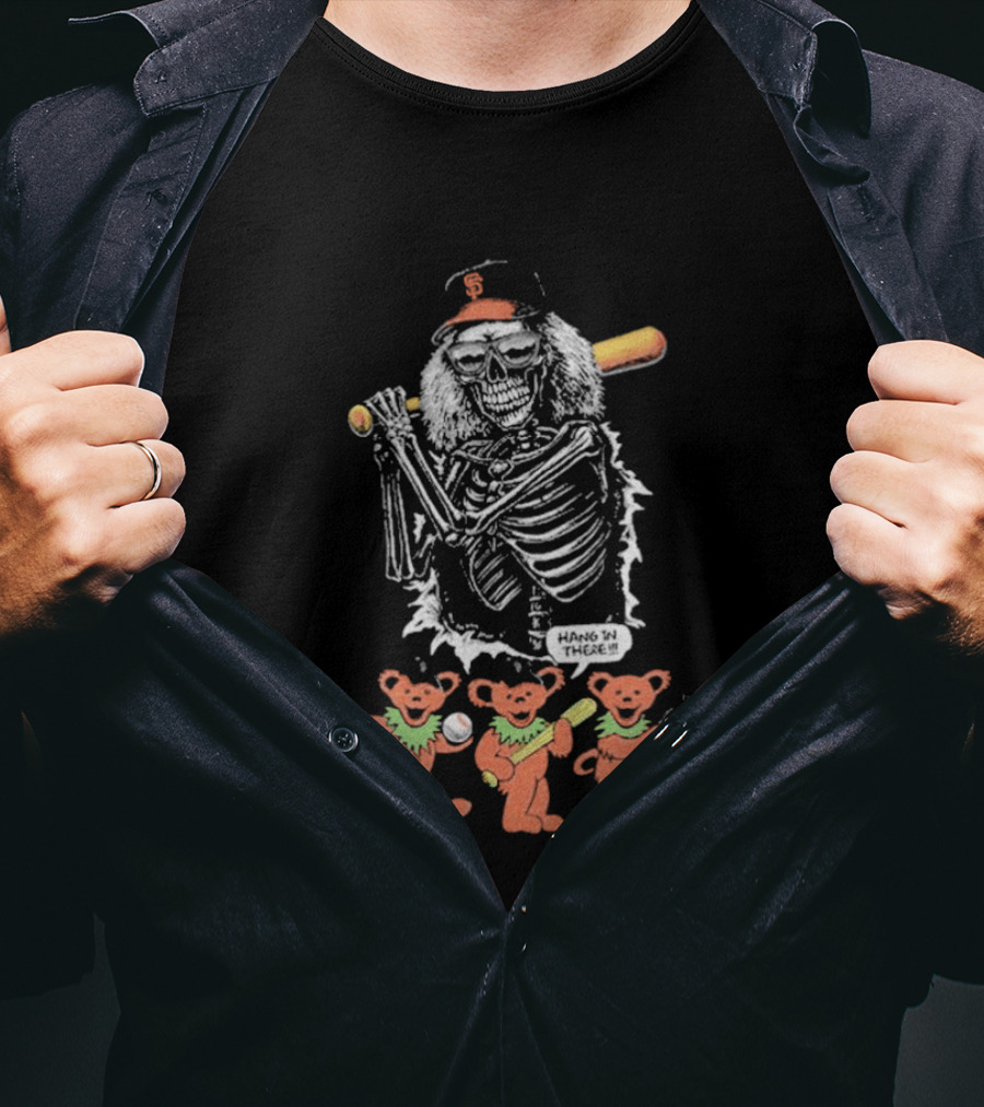 The Skeleton Factory Giant Deadhead With Dancing Bears Baseball T-Shirt