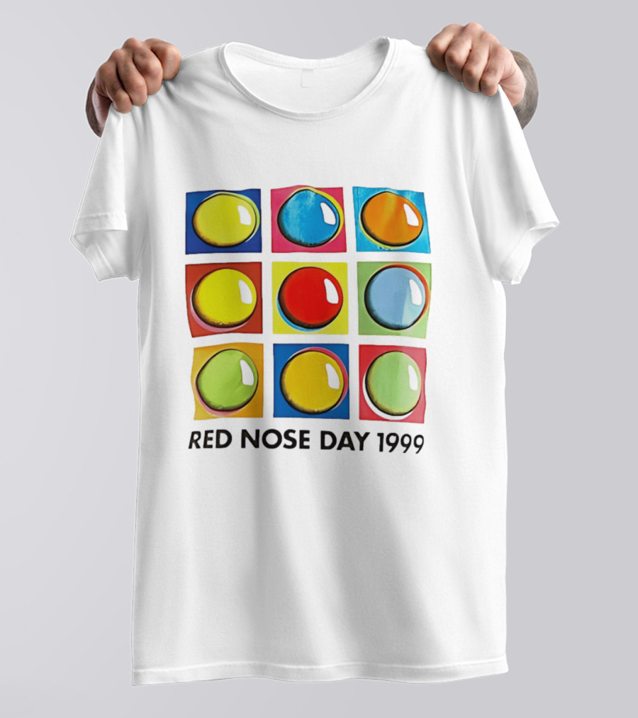 Red Nose Day 1999 Colorful Circular Pop Art Squares T-Shirt