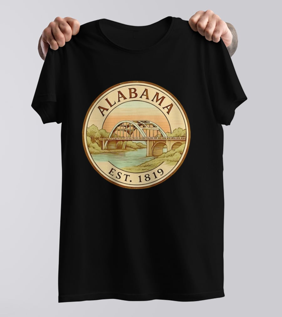 Alabama Bridge Art Est 1819 Vintage Circle T-Shirt