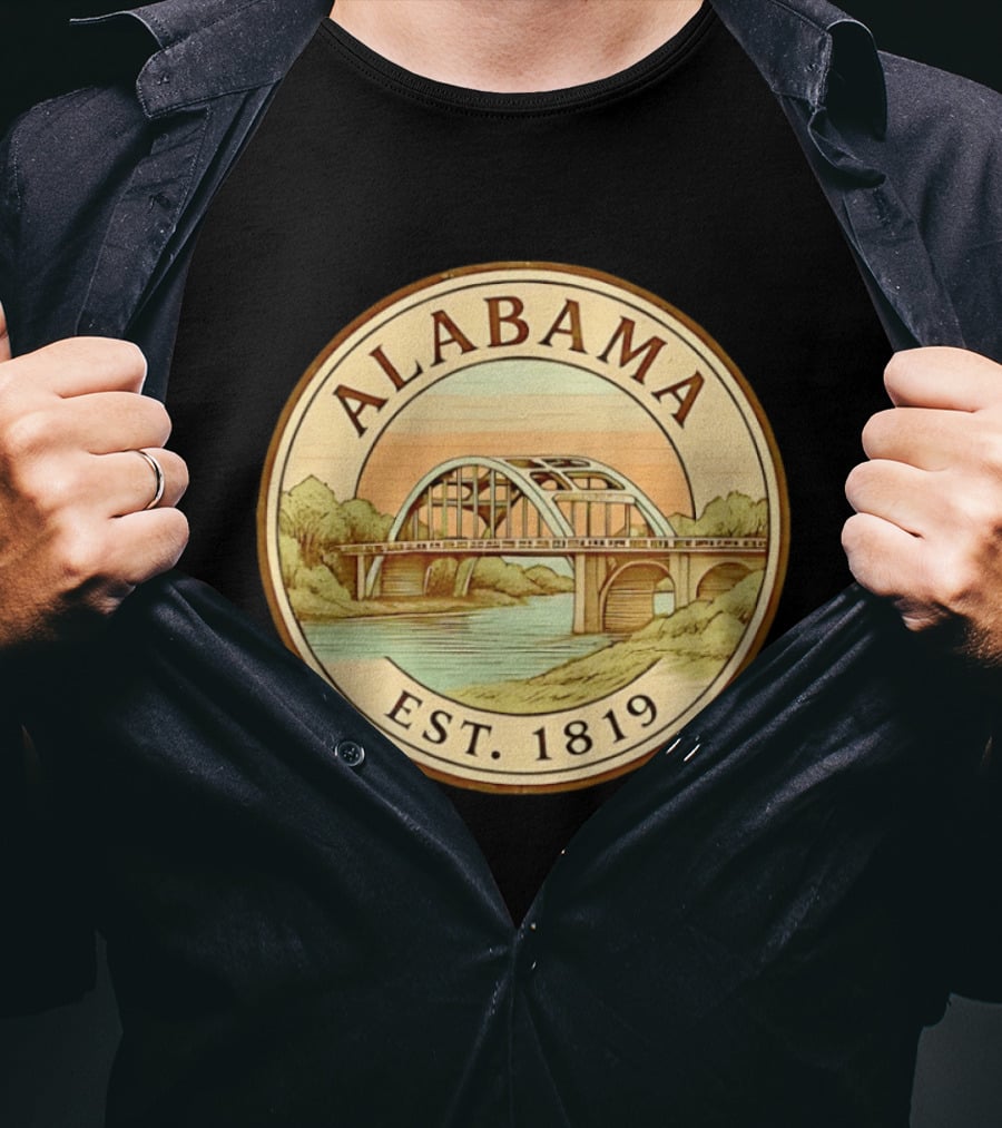 Alabama Bridge Art Est 1819 Vintage Circle T-Shirt