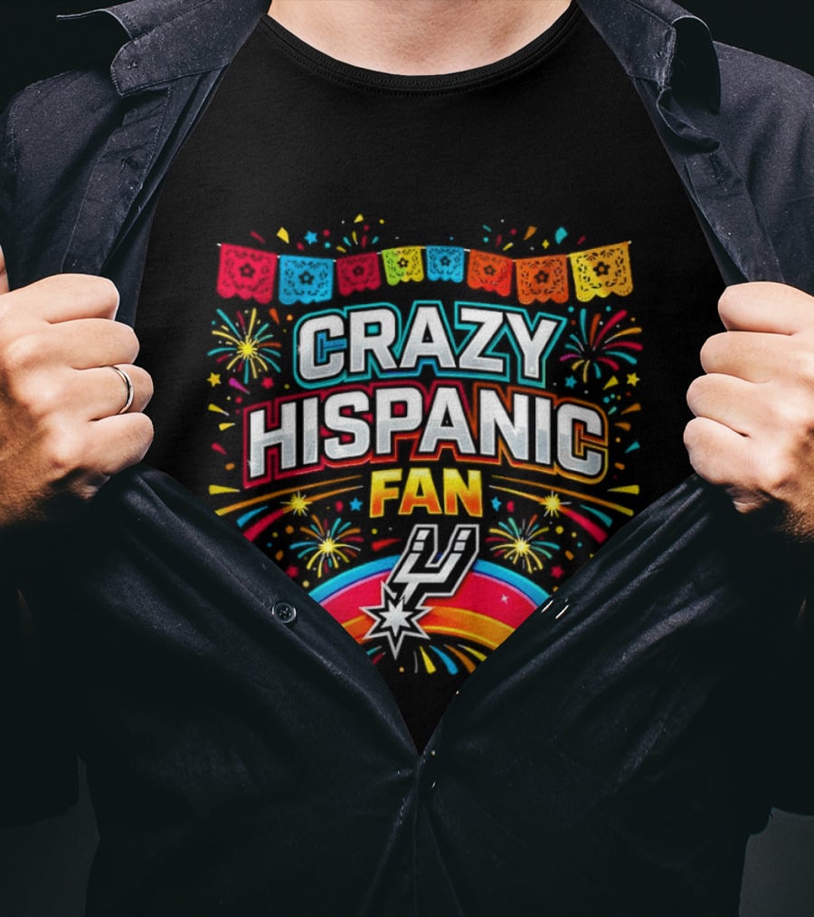 Crazy Hispanic Fan Spurs Colorful Festive Banner With Fireworks T-Shirt