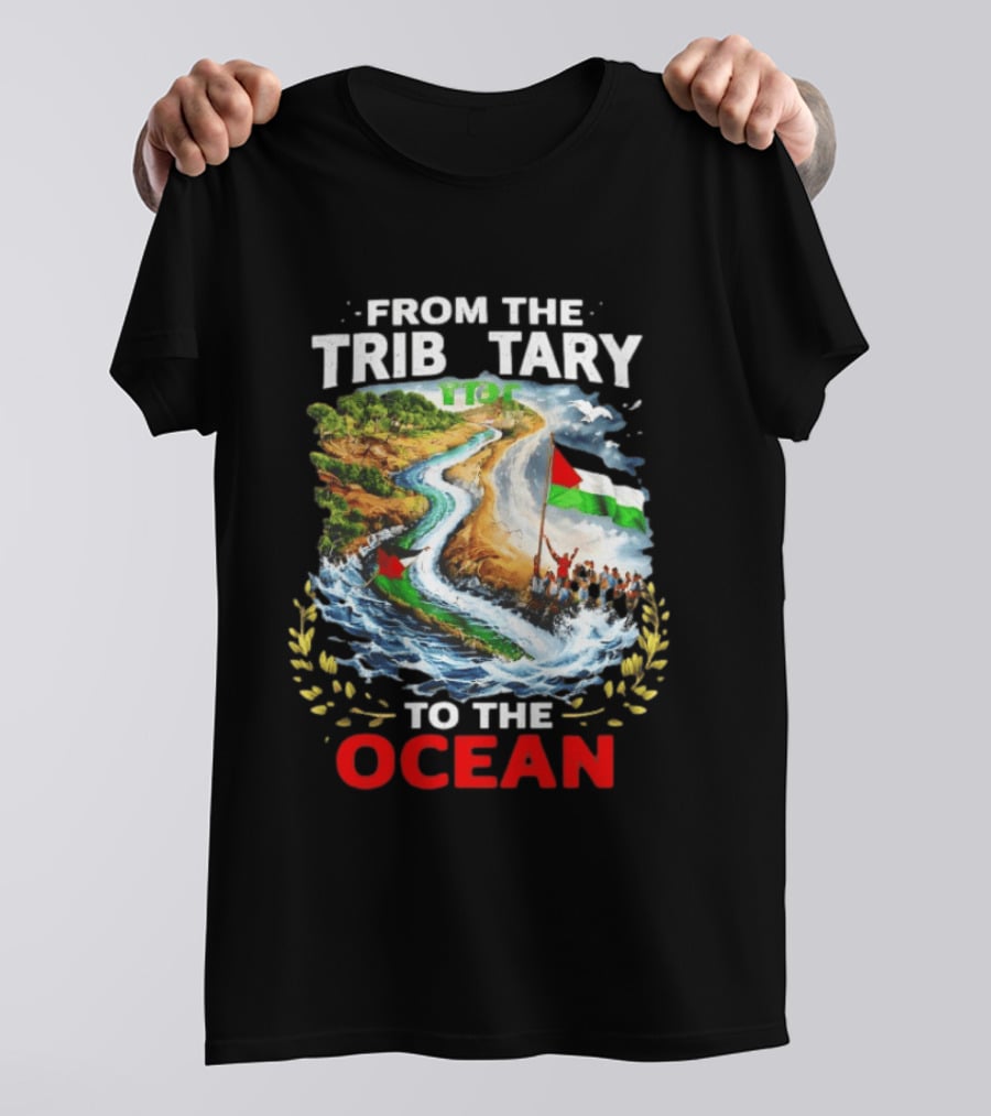 From The Tributary To The Ocean Journey With Flag And River T-Shirt