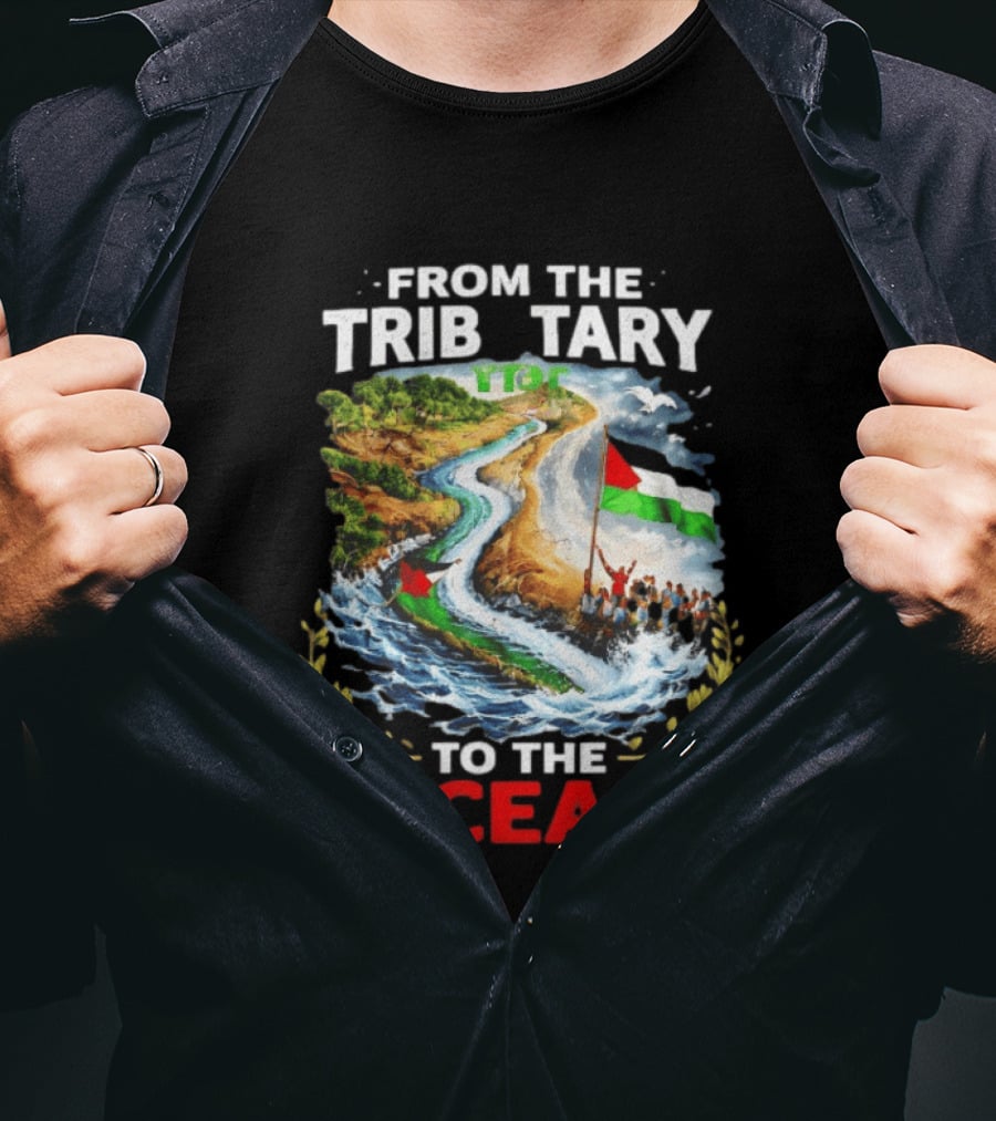 From The Tributary To The Ocean Journey With Flag And River T-Shirt
