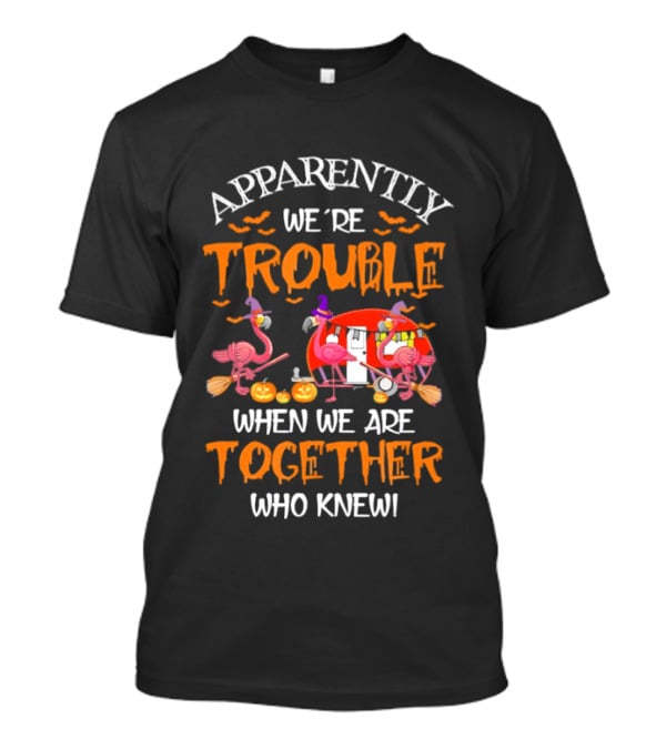 Apparently We're Trouble Flamingos Halloween Together Who Knew T-Shirt