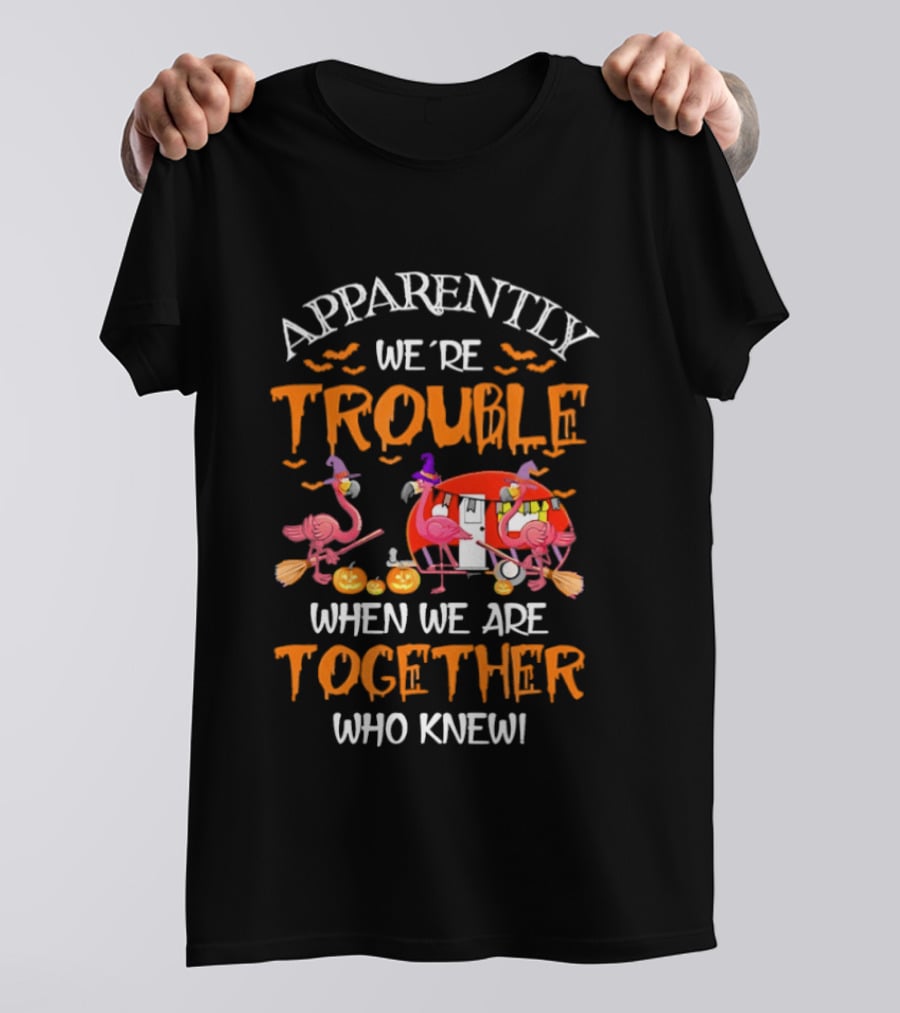 Apparently We're Trouble Flamingos Halloween Together Who Knew T-Shirt