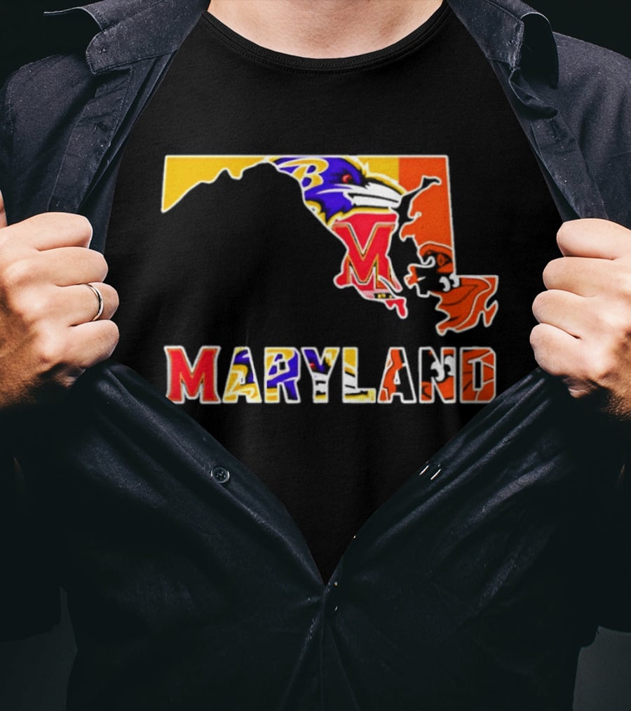 Maryland Ravens Terps State Map Sports Team Collage T-Shirt