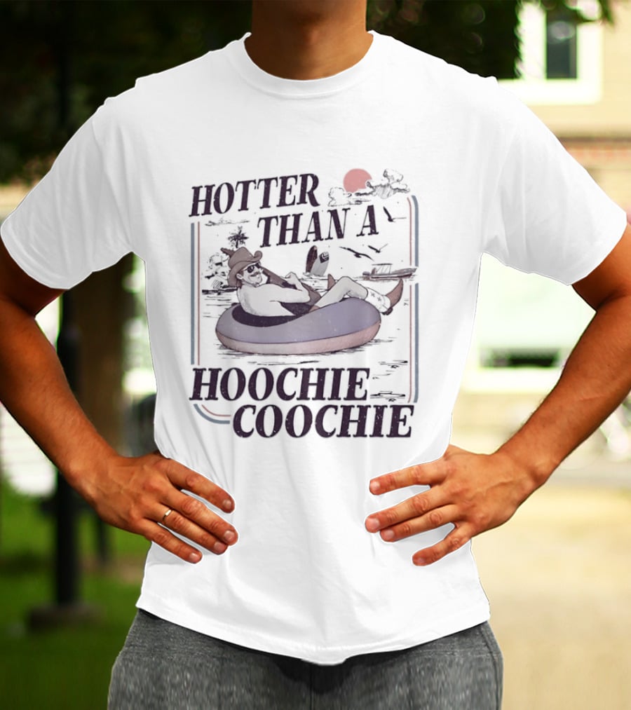 Hotter Than A Hoochie Coochie Floating Sunset Scene With Humor T-Shirt
