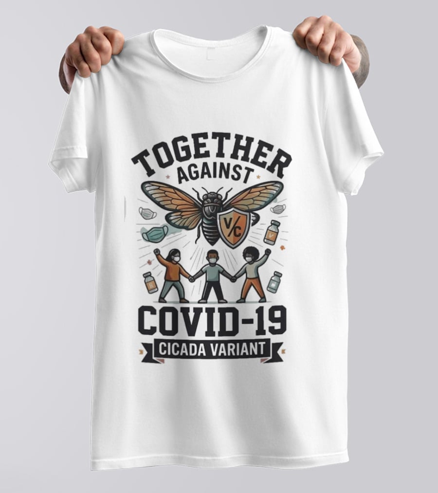 Together Against COVID 19 Cicada Variant Mask And Vaccine Unity T-Shirt