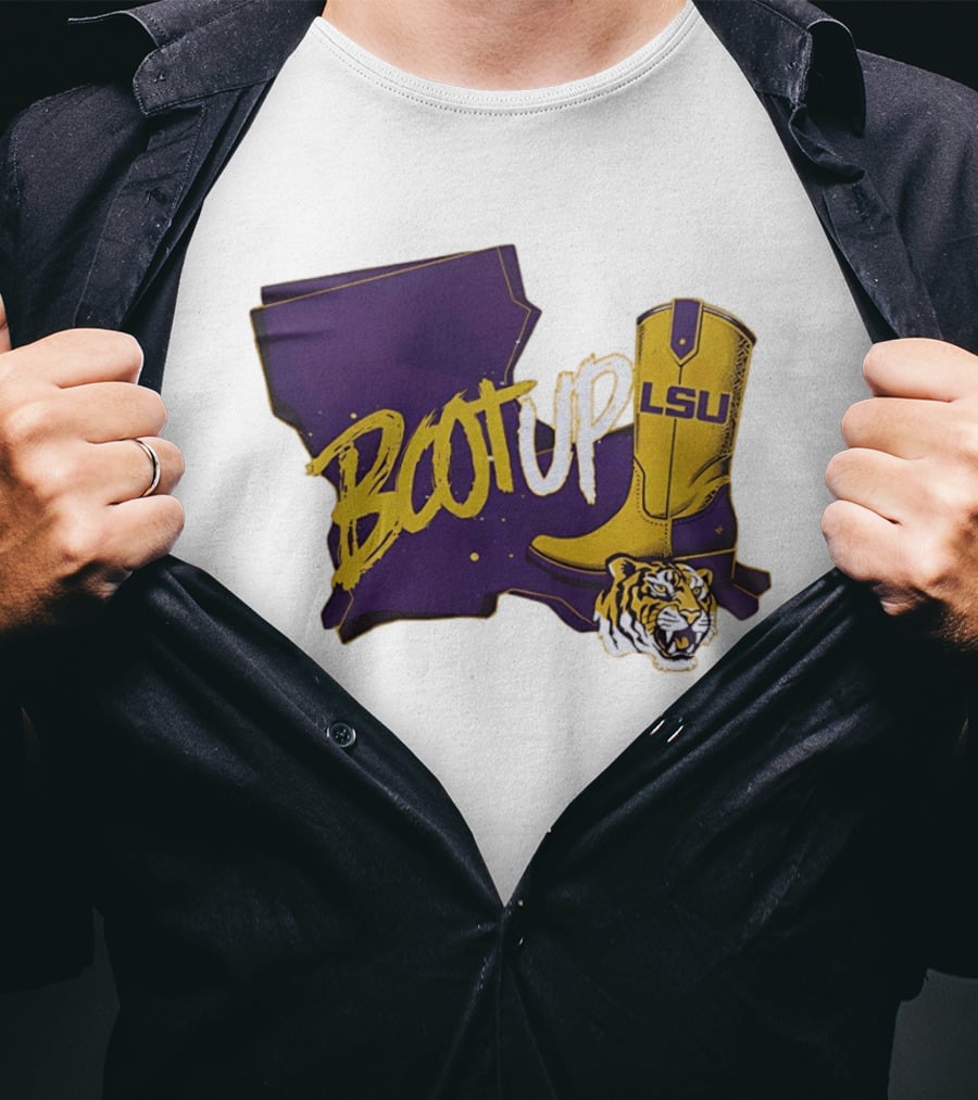 Welcome Home Coach Will Wade Boot Up LSU Tigers Louisiana Map And Boot With LSU Logo And Tiger Head T-Shirt