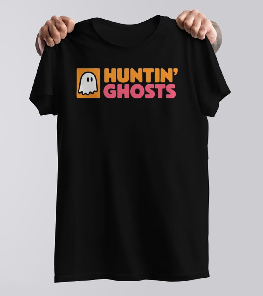 Huntin' Ghosts Halloween White Ghost Icon On Orange T-Shirt
