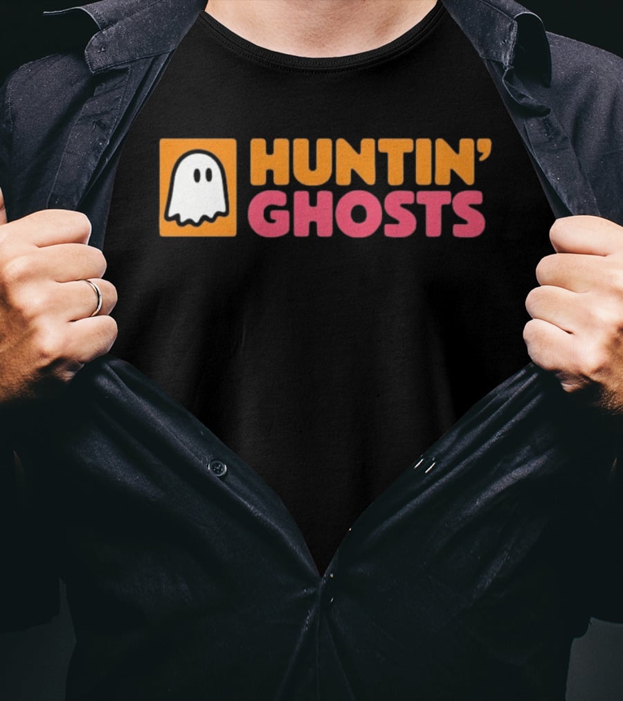 Huntin' Ghosts Halloween White Ghost Icon On Orange T-Shirt
