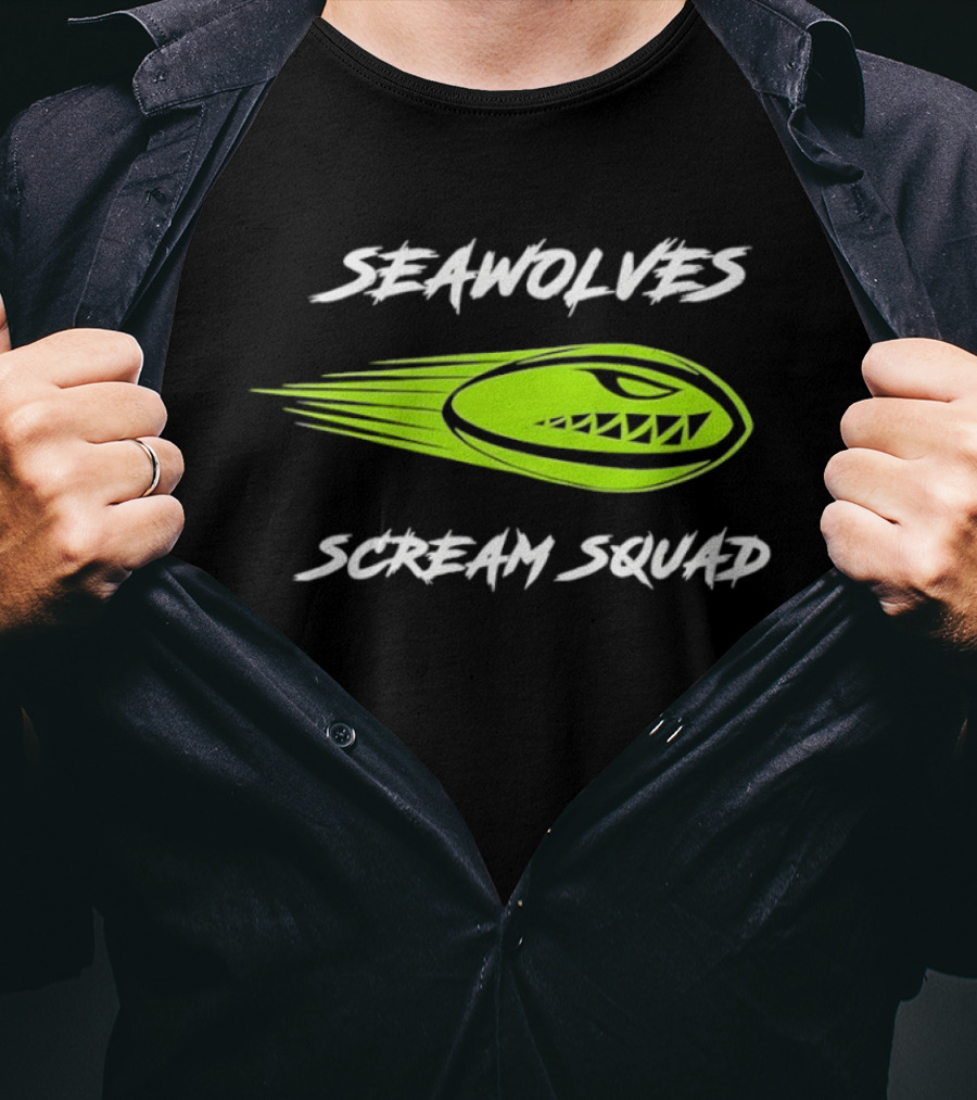 Seawolves Scream Squad Rugby Branding Lime Green Fierce T-Shirt