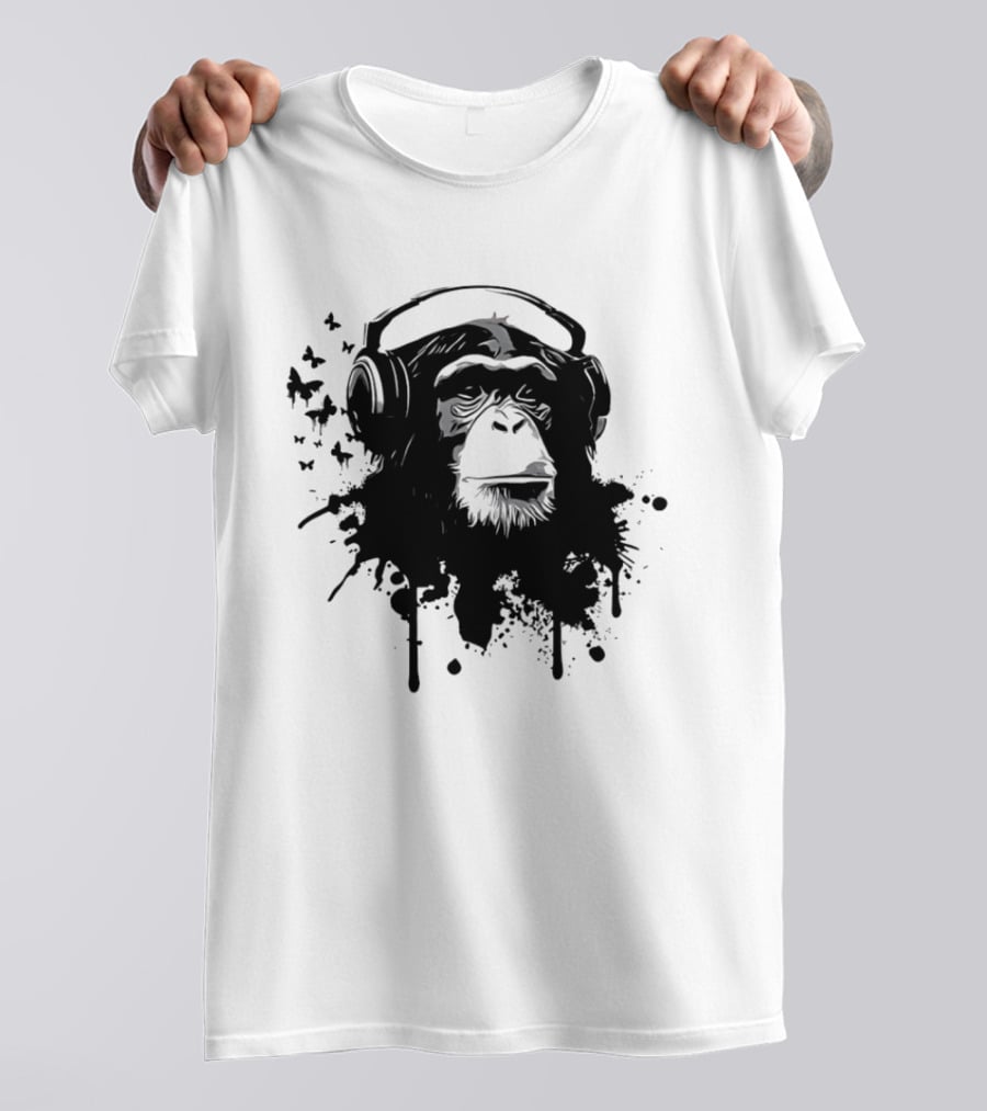Monkey Headphones Street Art Splatter T-Shirt
