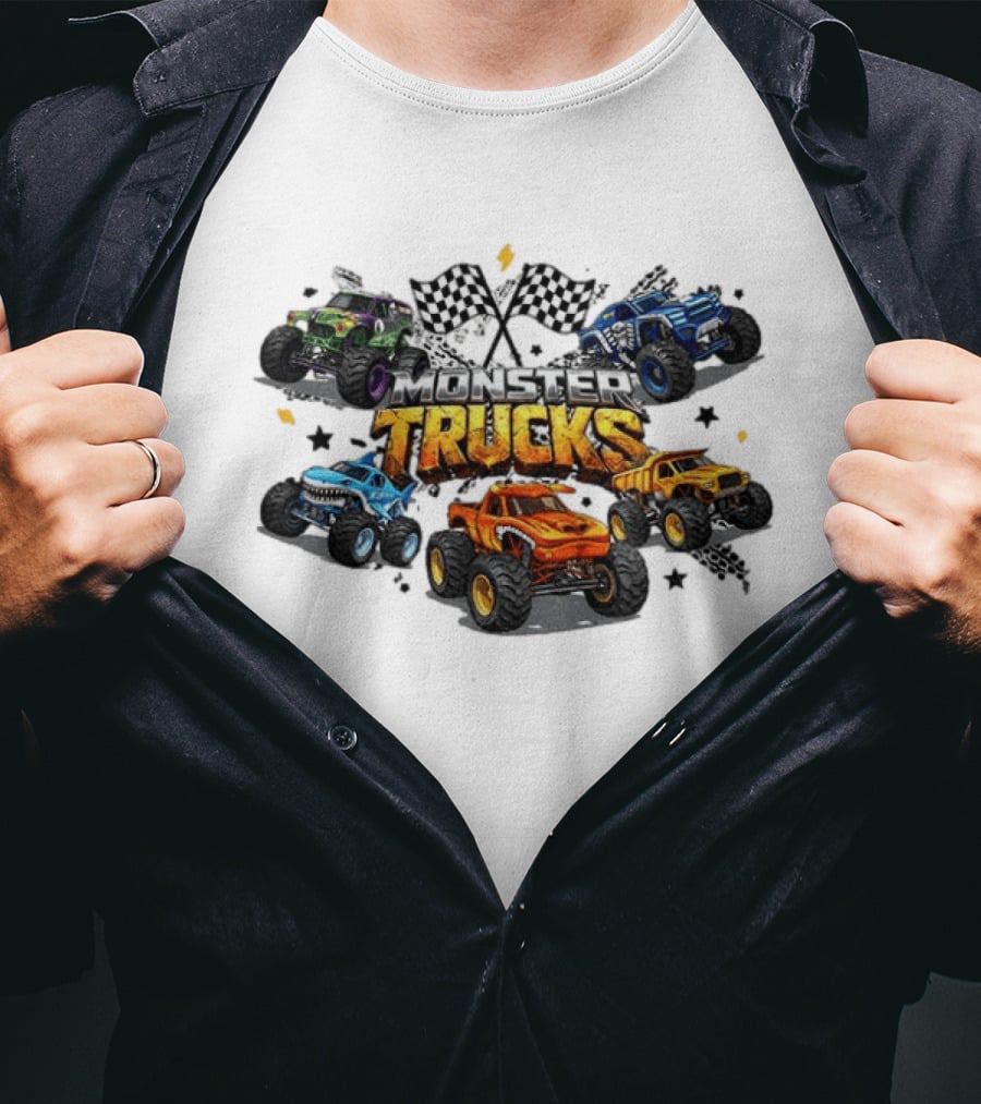 Monster Trucks Racing Checkered Flags Adventure T-Shirt