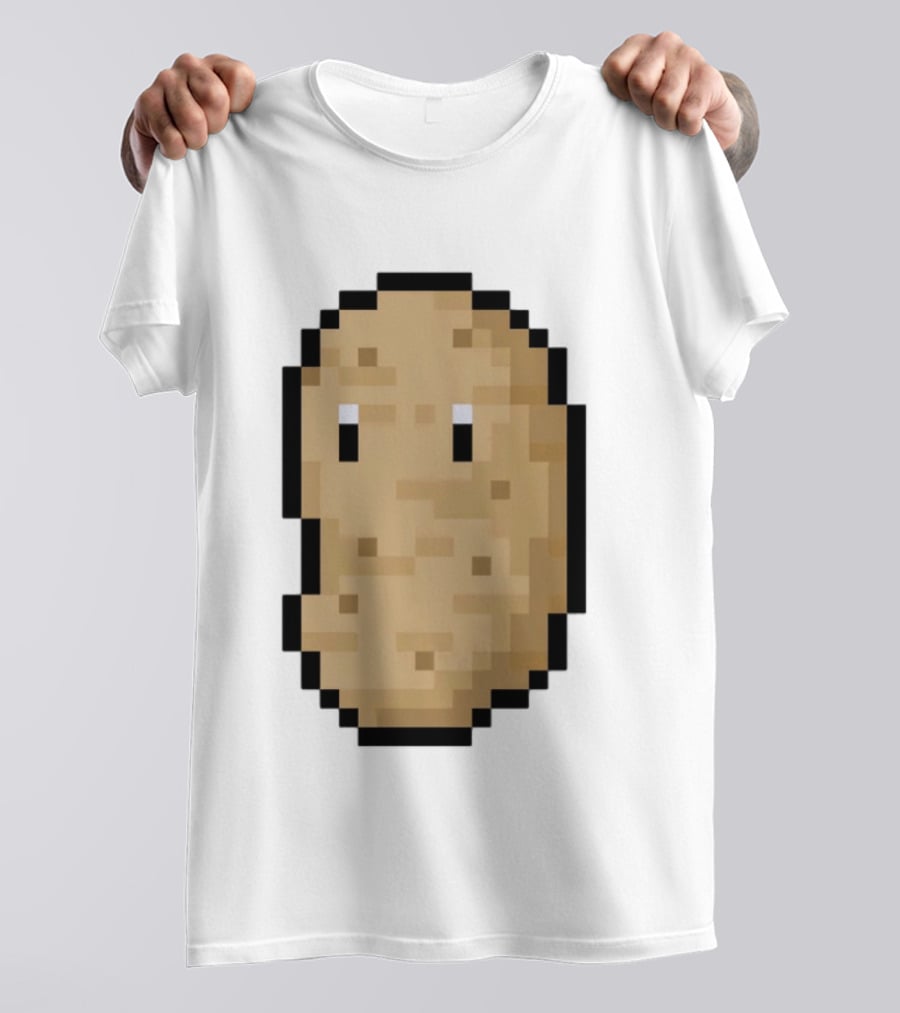 Pixelated Potato Meme Block Style Retro Gaming Humor T-Shirt