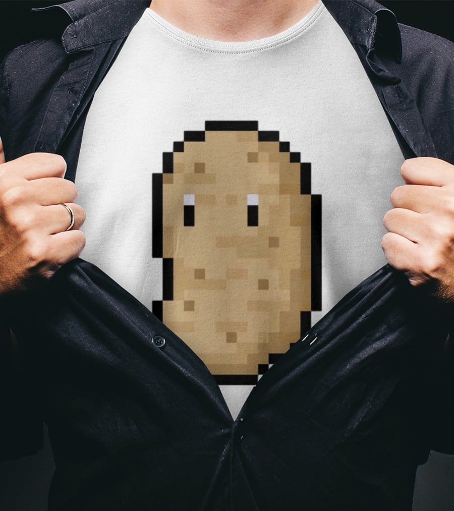 Pixelated Potato Meme Block Style Retro Gaming Humor T-Shirt