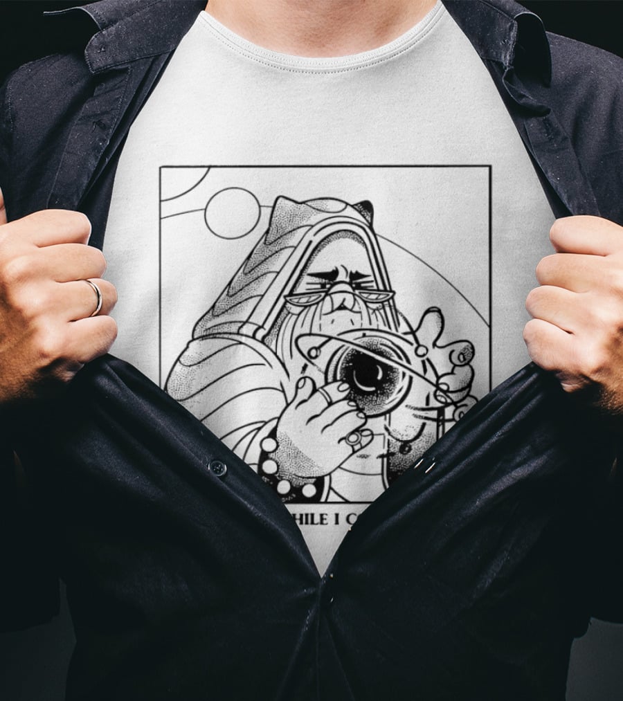Please Hold While I Consult My Orb Wizard Illustration Fantasy T-Shirt