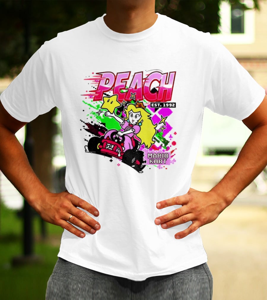 Peach Mario Kart Princess Riding With Star Power Est 1992 T-Shirt