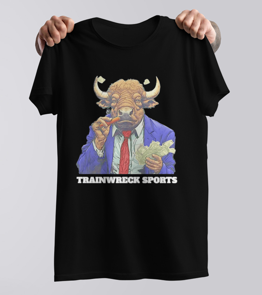 Bison Trainwreck Sports Business Suit Dollar Bills Cigar T-Shirt