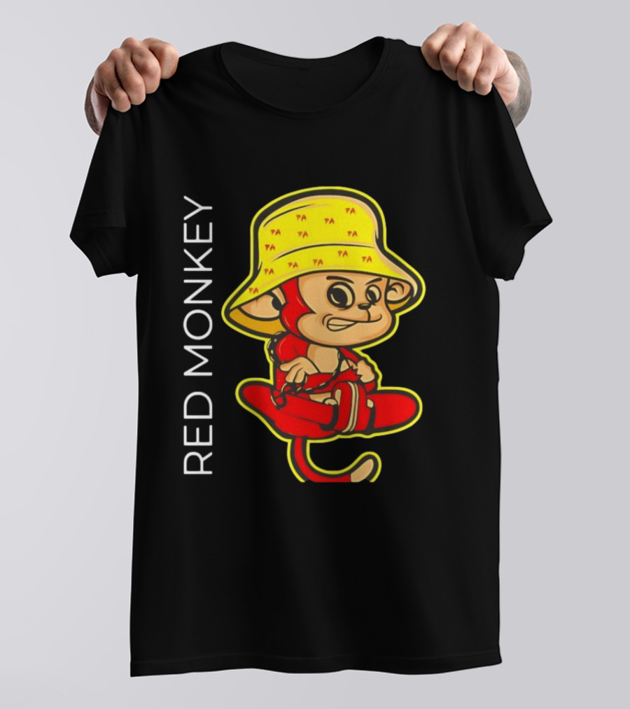 PA Red Monkey Cartoon With Yellow Hat T-Shirt