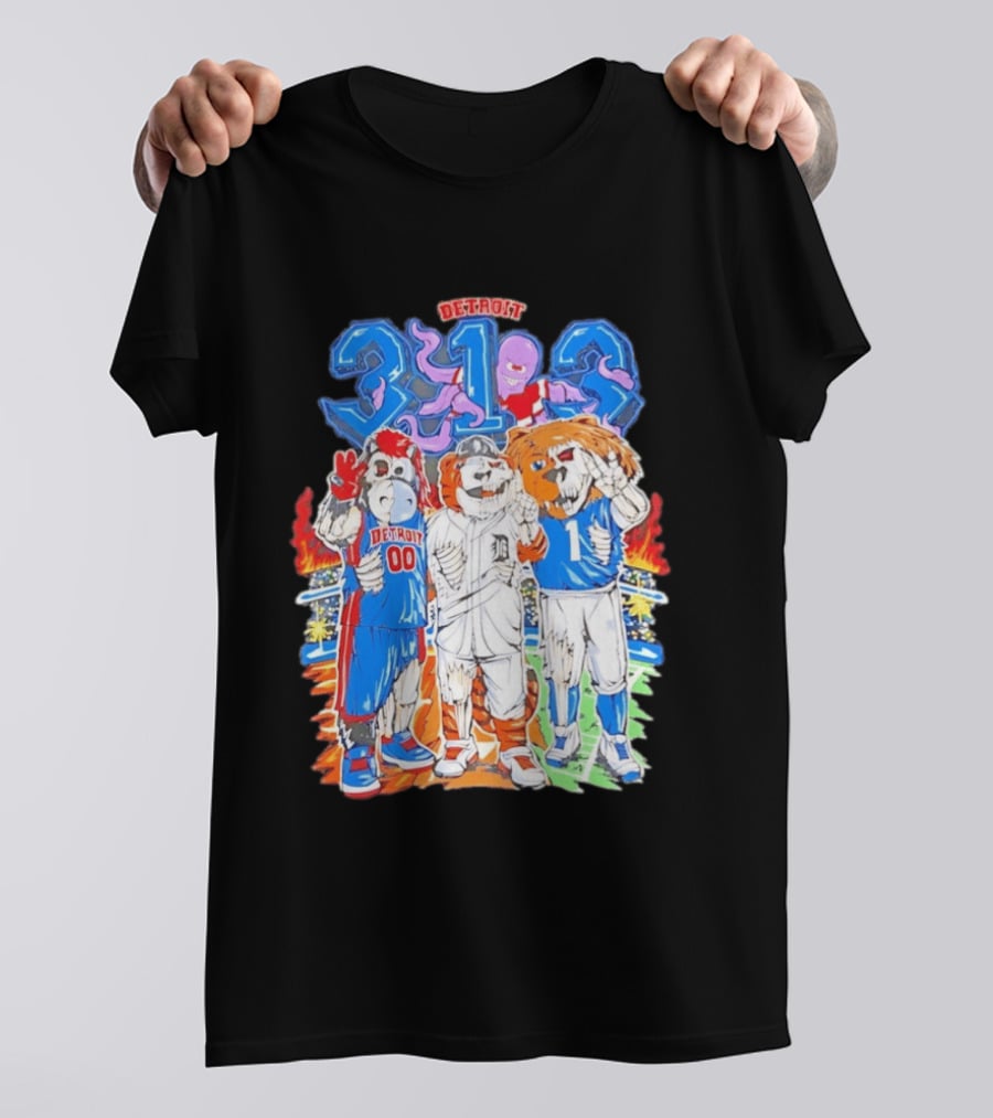 Detroit 313 Tigers Lions Pistons Sports Mascots Unity T-Shirt