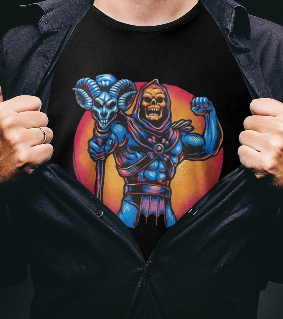 Skeletor Conquer The Universe Iconic Muscular Villain With Ram Staff T-Shirt