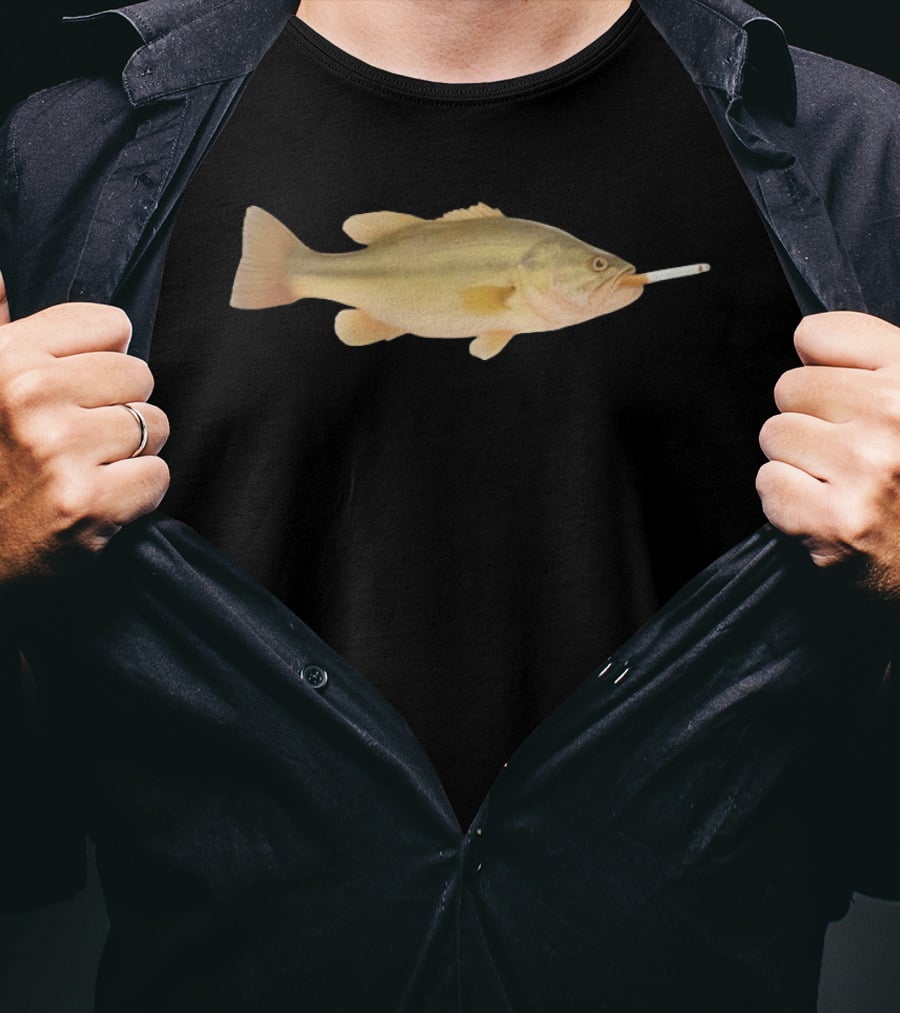 Fish Smoking Cigarette Novelty Humor T-Shirt