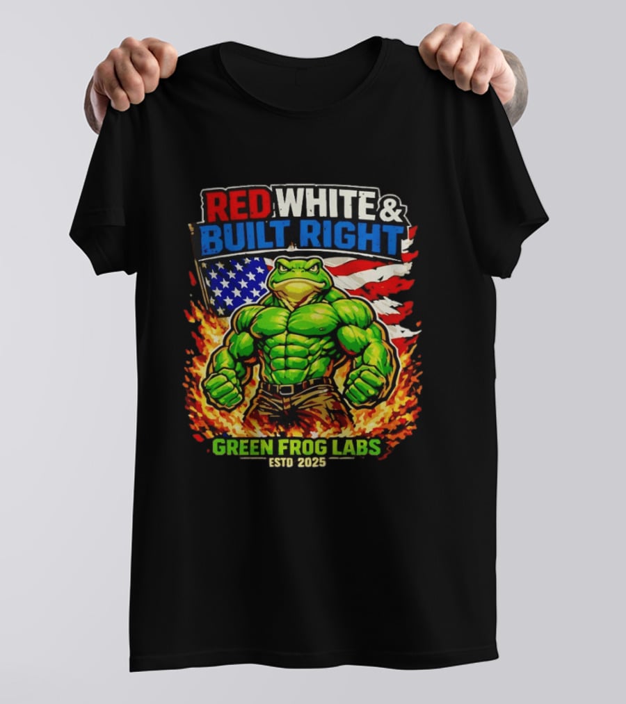 Red White & Built Right Green Frog Labs USA Flag ESTD 2025 T-Shirt