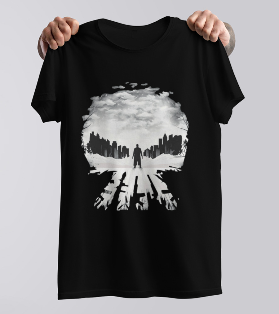 Punisher One Last Kill Urban Silhouette Black And White T-Shirt