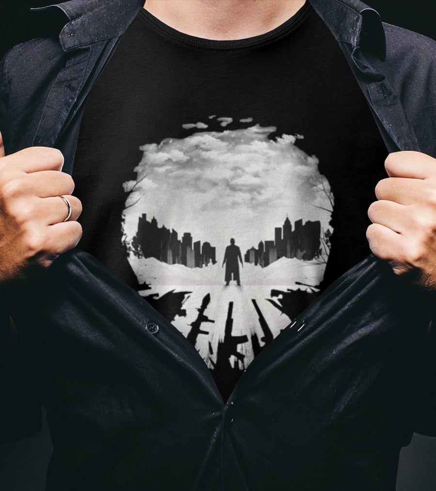 Punisher One Last Kill Urban Silhouette Black And White T-Shirt