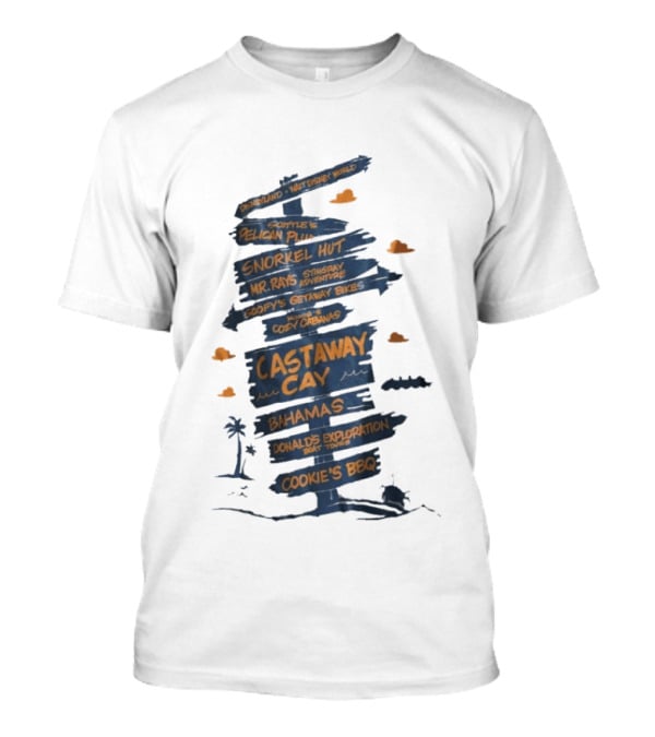 Castaway Cay Bahamas Adventure Signpost Donald's Boat Tours Cookie's BBQ T-Shirt