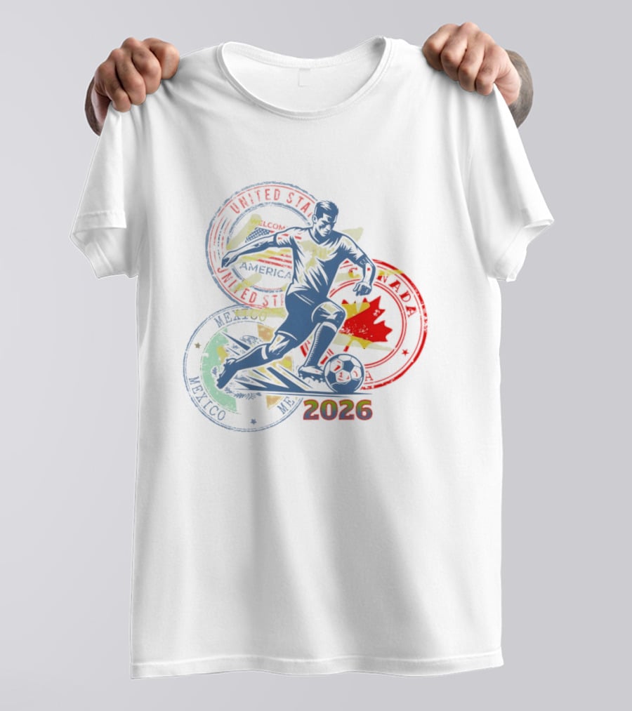 World Cup 2026 Soccer Player Canada USA Mexico Flags T-Shirt