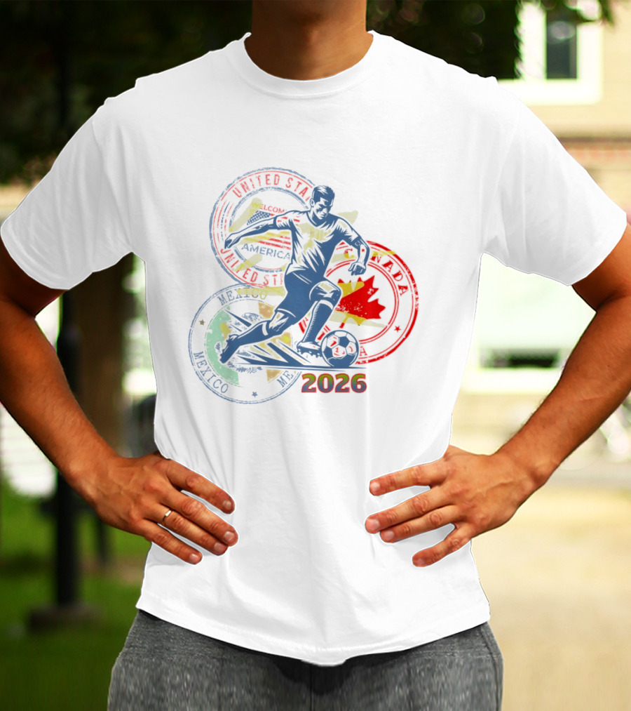 World Cup 2026 Soccer Player Canada USA Mexico Flags T-Shirt