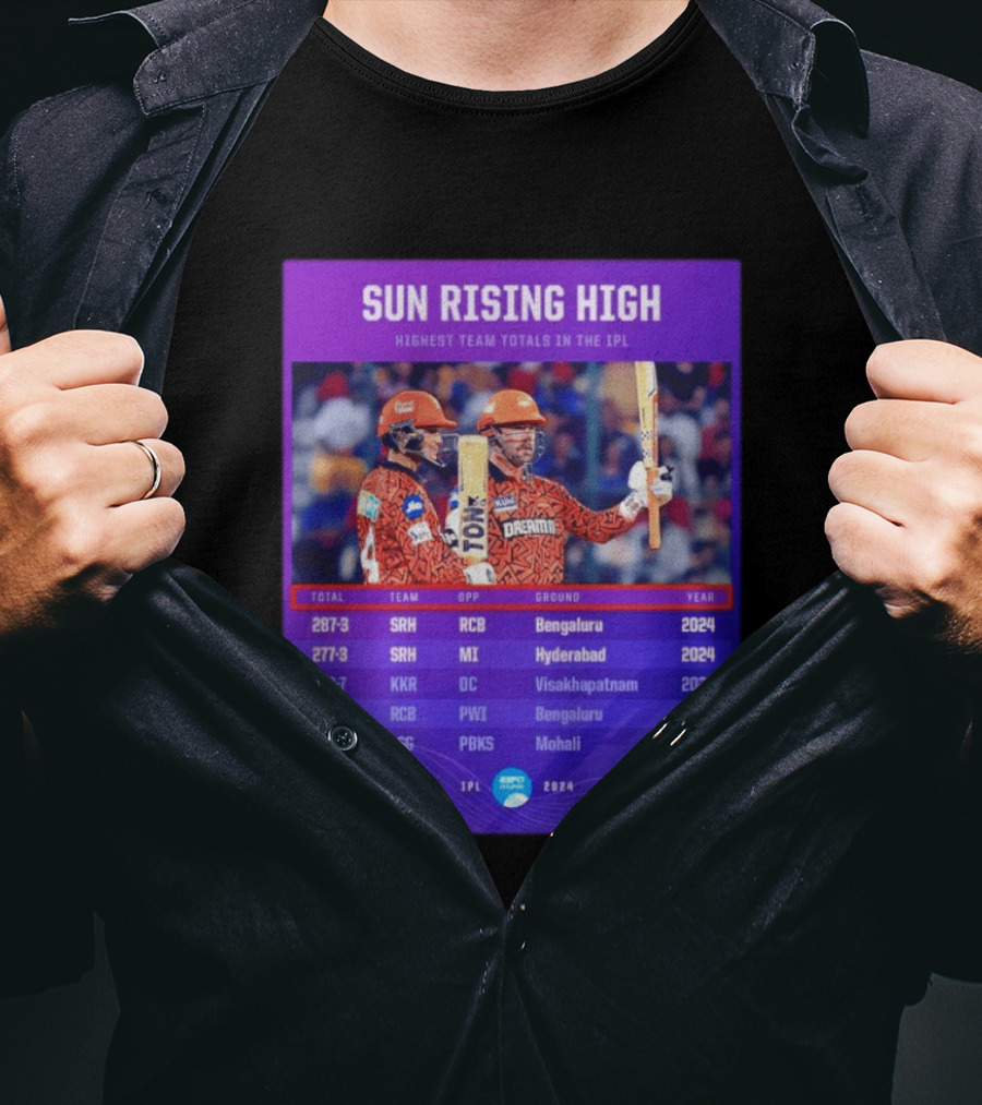 Sun Rising High SRH Highest Team Totals IPL 2024 Bengaluru Hyderabad Visakhapatnam Mohali T-Shirt