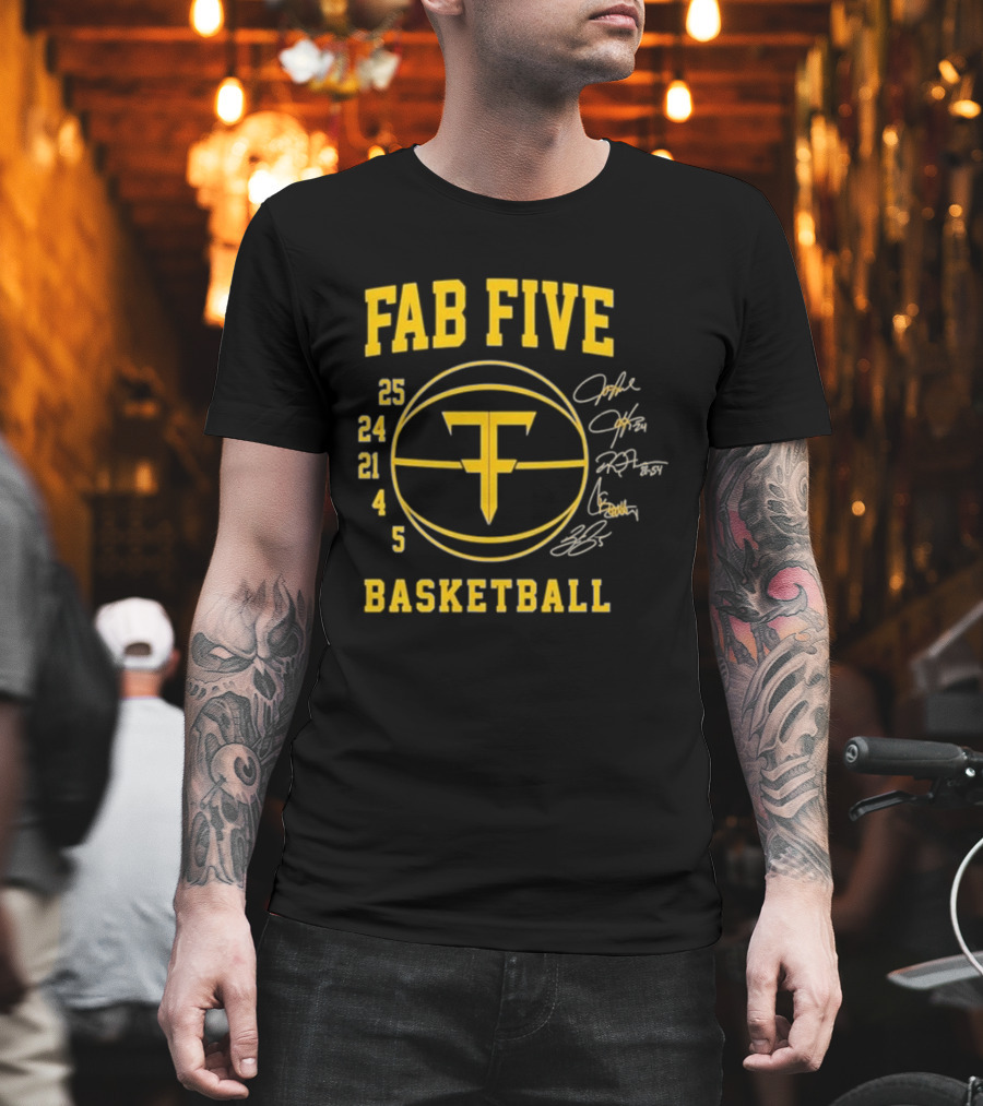 FAB FIVE 25 24 21 4 5 Basketball Signatures T-Shirt