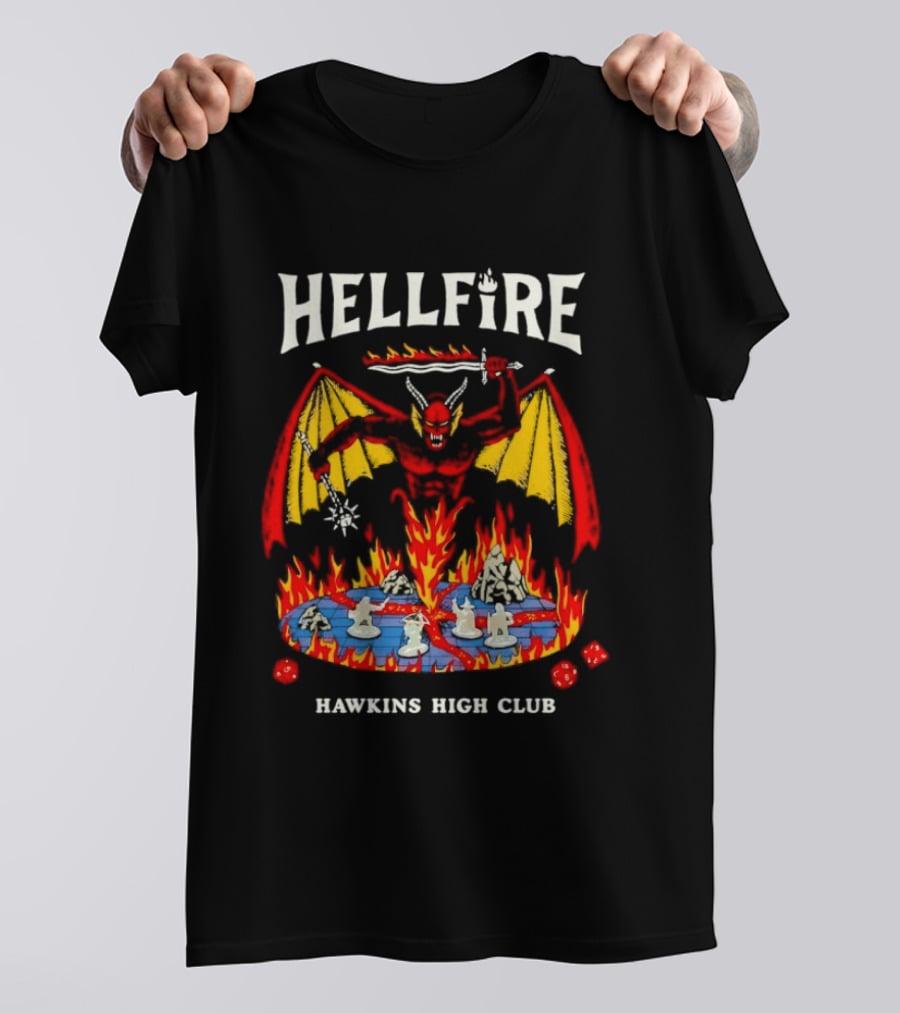 Hellfire Hawkins High Club Demon With Flames And Dice T-Shirt