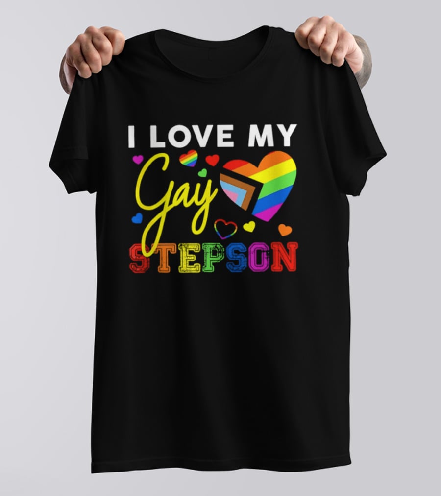 I Love My Gay Stepson LGBT Pride Rainbow Heart T-Shirt