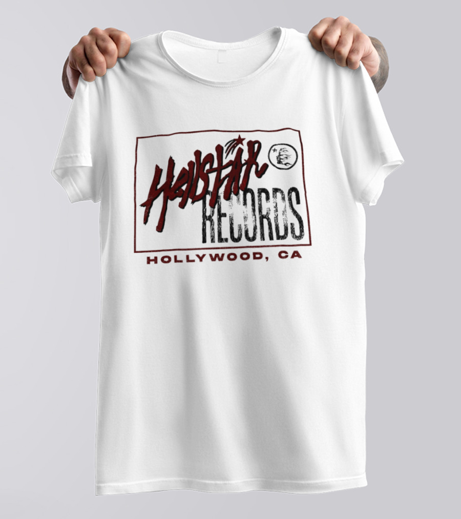 Hellstar Records Hollywood CA Music Icon With Red Star And Globe T-Shirt