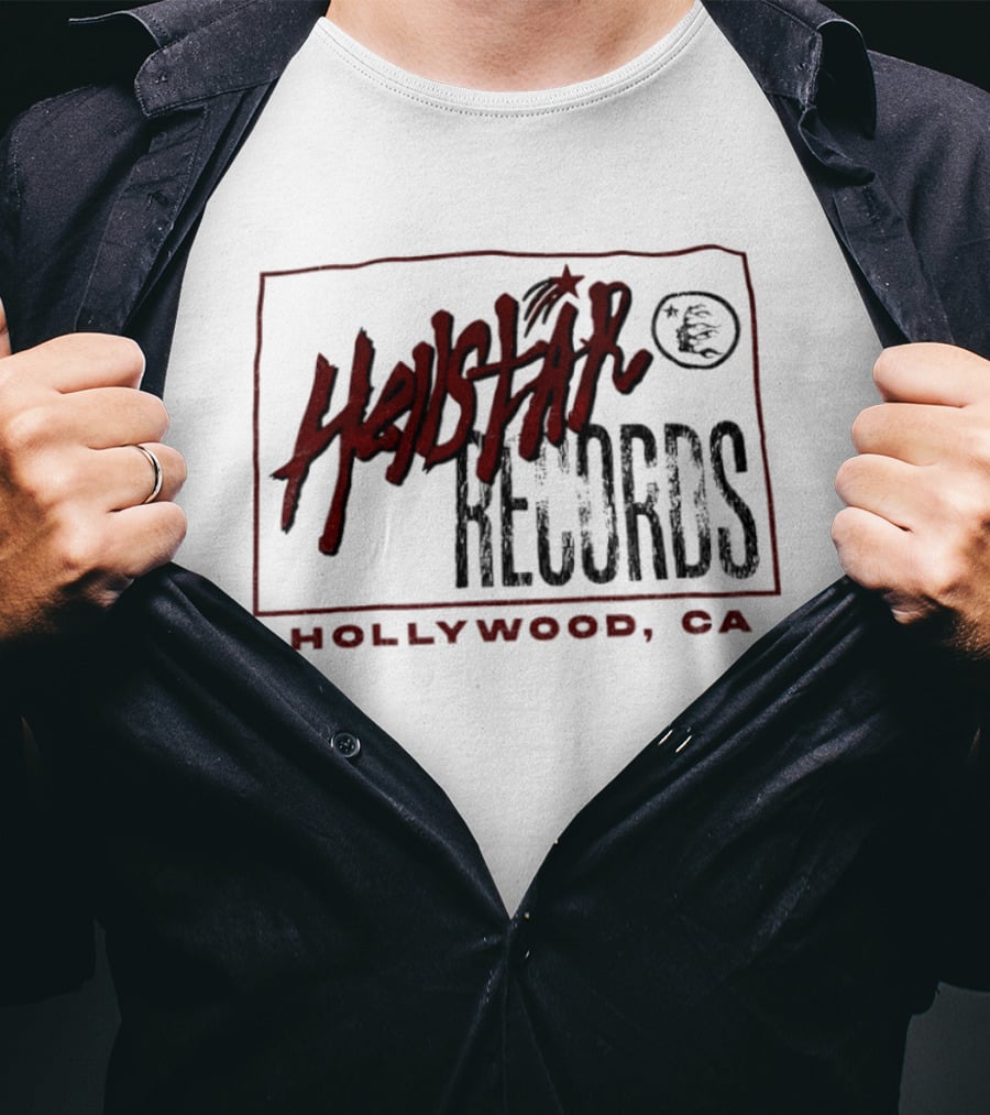 Hellstar Records Hollywood CA Music Icon With Red Star And Globe T-Shirt
