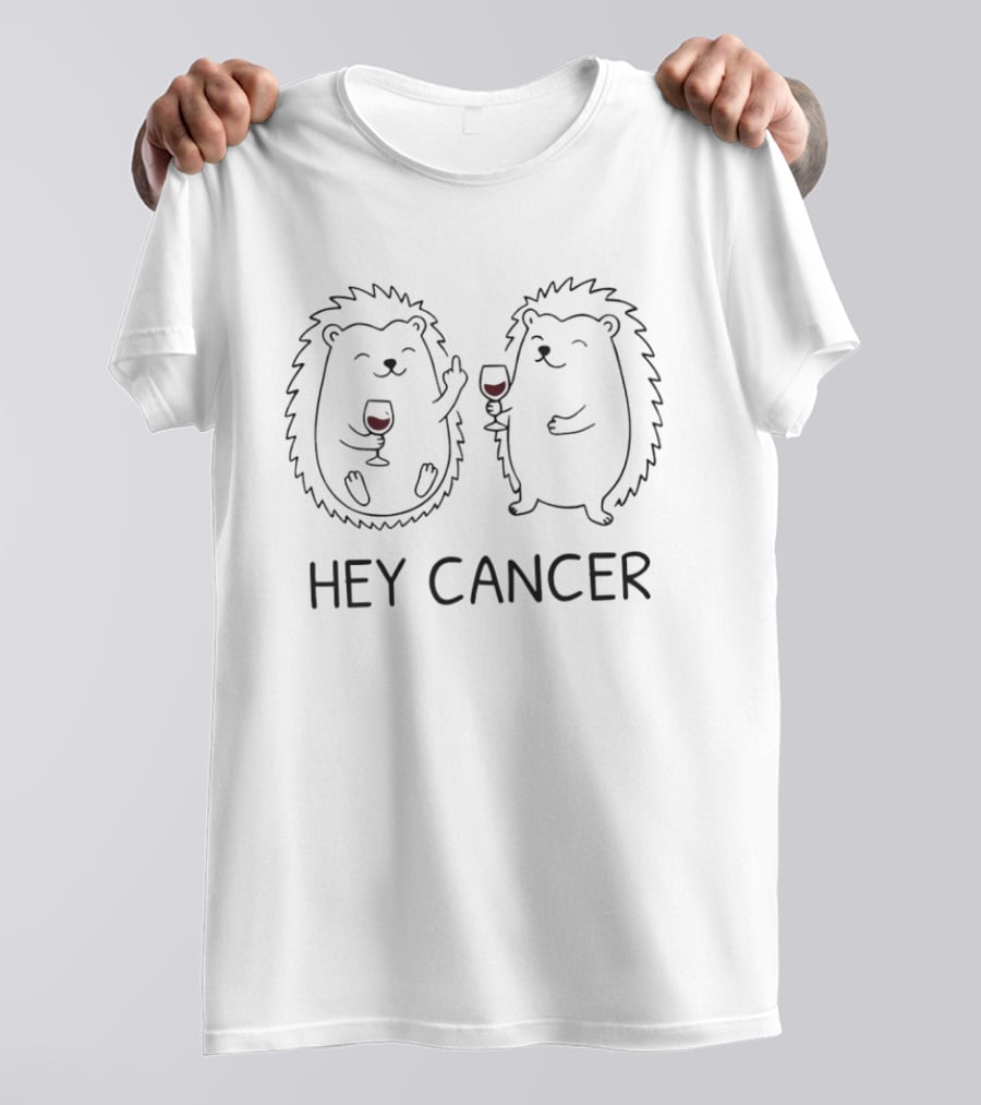 Hey Cancer Hedgehogs Wine Cheers Fun Motivational Message T-Shirt