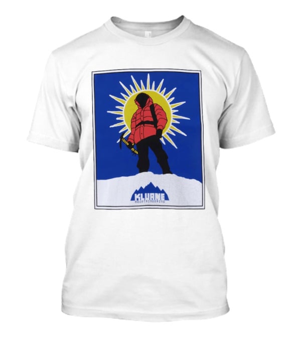 Kluane Mountaineering Hiker In Red Parka With Sunburst And Ice Axe T-Shirt
