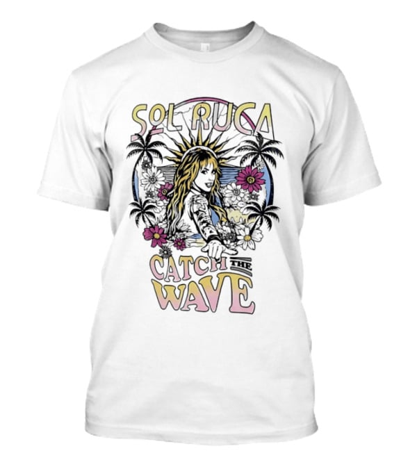Sol Ruca Catch The Wave Tropical Surfer Theme With Floral And Palm Tree T-Shirt