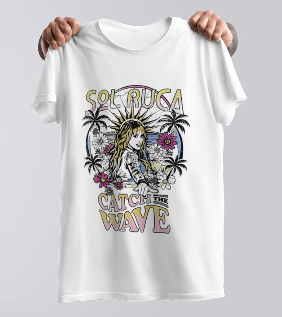 Sol Ruca Catch The Wave Tropical Surfer Theme With Floral And Palm Tree T-Shirt