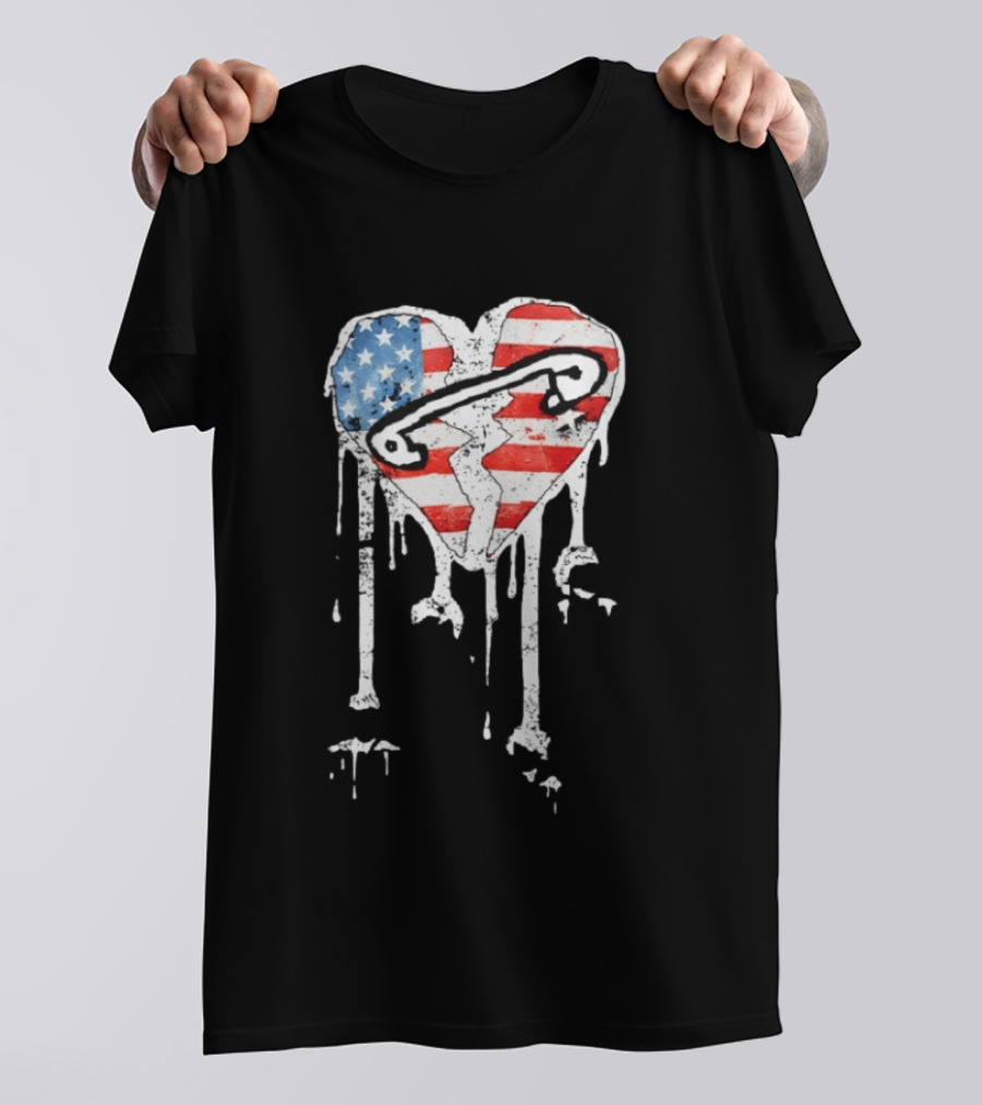 5 Seconds Of Summer Pinned Heart American Flag Band Fan T-Shirt