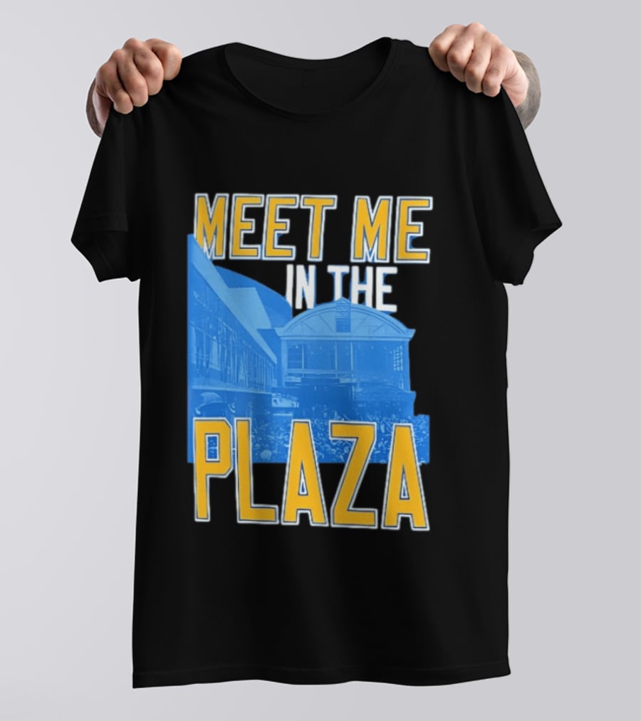 Meet Me In The Plaza Urban Architecture Blue And Yellow T-Shirt