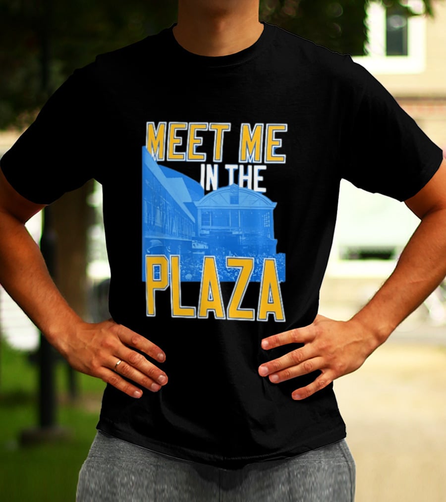 Meet Me In The Plaza Urban Architecture Blue And Yellow T-Shirt