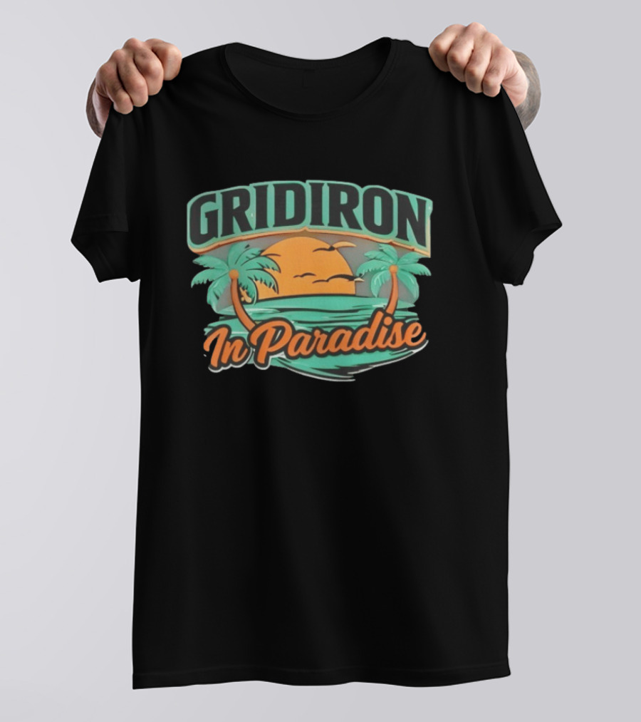 Gridiron In Paradise Tropical Sunset Palm Trees T-Shirt