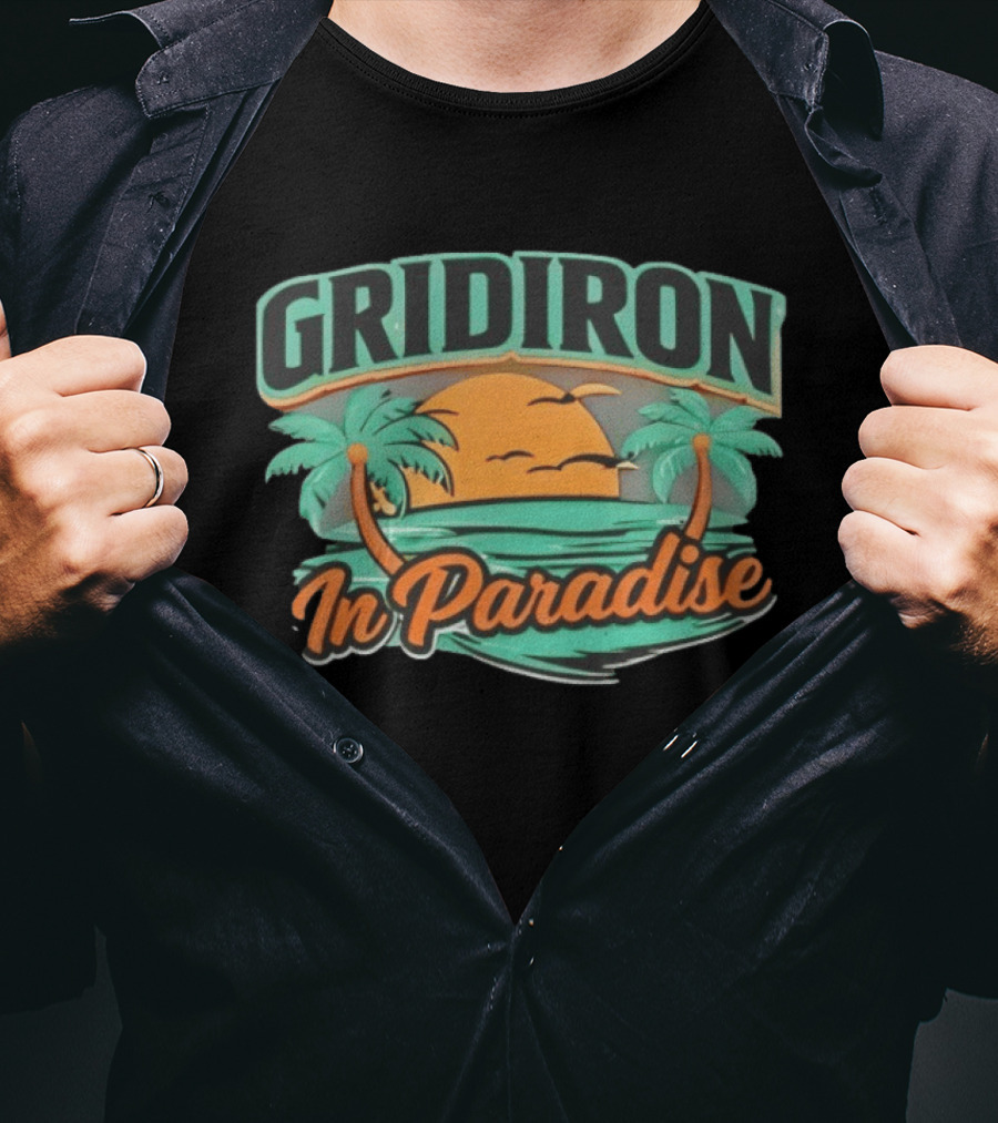 Gridiron In Paradise Tropical Sunset Palm Trees T-Shirt