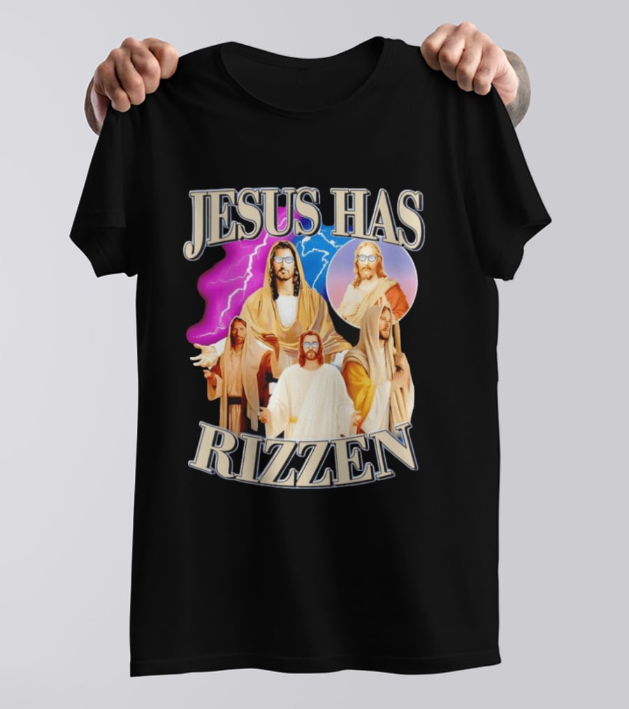 Jesus Has Rizz'en Meme Humor Lightning Vibes Sunglasses T-Shirt